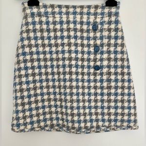 Sandro Calia Houndstooth High Waisted Tweed Mini Skirt in Light Blue